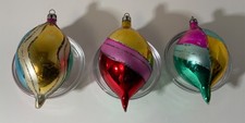 Vintage Glass Teardrop Christmas Ornaments Poland Lot (3) Multicolor Mica picture