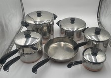 Vintage 12 Piece Set Revere Ware 1801 Pots Pans Skillet & Lids Copper Bottoms picture