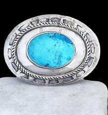 Vintage Alberto Contreras Big Natural Blue Turquoise Sterling Silver Belt Buckle picture