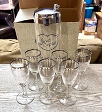 VTg Javit Crystal COCKTAIL SHAKER MIXER GLASS CHROME TOP W/ 6 Cordial Glasses  picture