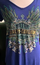 Harley-Davidson Women’s Graphic Short Sleeve Rhinestone Criss Cross Back L picture