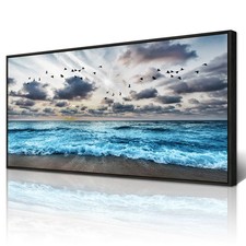 Wapluam Black Framed Canvas Wall Art - Blue Sea Wave Pictures - Large picture