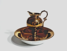 Vintage Gold Gilded Bohemia Czecho Slovakia Porcelain Ewer and Basin Lavabo Set picture