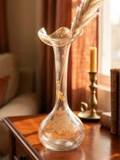 Antique Bohemian Style Gold Enamelled Glass Trumpet Vase picture