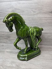 Vintage Lane & Co Trojan Tang Horse Statue Avocado Green MCM Crazing picture