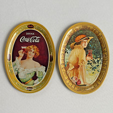 Vtg Collectible Coca Cola Drink Metal Tip Advertising  Trays 6x4 inch Lot Of 2 picture