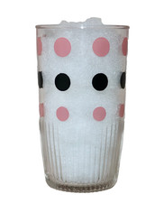 Hazel Atlas ~ Pink & Black Dots #309 .5 Pint Sour Cream Jar 1950’s Ribbed Bottom picture