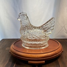 Vtg Clear Glass Chicken Hen On A Nest J H Millstein Co Jeanette picture