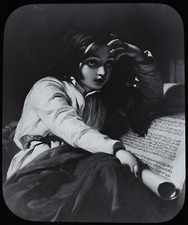 CHILD READING A SCROLL C1890 VICTORIAN ANTIQUE Magic Lantern Slide picture