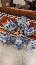 Set Of 6 Canton Hand paintedChinese Blue and White Porcelain Decorative  Teapots picture