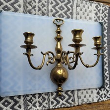 Vintage Brass Wall Sconce Triple Candle Holder removable arms  picture