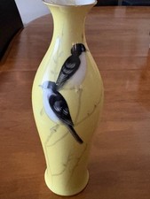 Vintage Noritake hand painted Bud Vase yellow gold rim with birds 8.5” tall picture