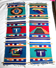 2 Vtg Handloomed Mayan Tribal Aztec Wall Hangings Multicolored Mexican Folk Art picture