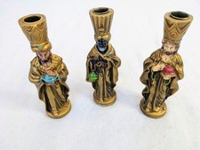 Vtg Three Wise Men Nativity Candle Holder Brite Star 3 Kings Hand Painted w Box picture