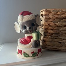 Vintage 1970s MCM Christmas Hand Painted Ceramic Mouse Figurine Kitsch picture