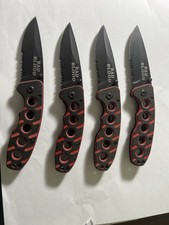 BAD BLOOD Red Black Stripe G10 Linerlock 4EA FOLDING POCKET KNIVES ***** picture