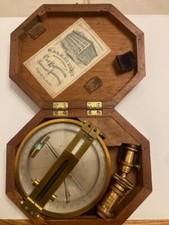 Antique W. & L. E. Gurley Surveyor's Pocket Compass Brass with Wood Box picture