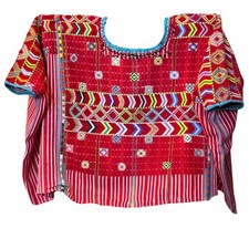 Vintage Colotenango Huipil Guatemala Handwoven Mayan Textile Blouse picture
