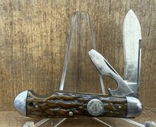 ANTIQUE REMINGTON UMC 3 3/8” ENDICOTT JOHNSON SHOES Advertising Knife Bone picture