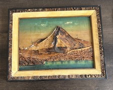 Vintage 3D Bark Relief Mountain Lake Landscape Wall Art, Rustic Folk Art Frame picture