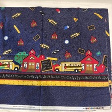 Vtg 1 2/3 yds Fabric Traditions cotton fabric #2397 School Bus Golden Rule picture