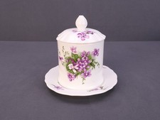 Vintage Seymour Mann Sugar Bowl Lid Plate Victorian Violets Bone China MCMLXXX picture