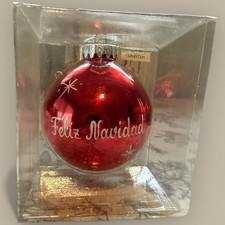 Vintage Bronner's Austria Glass Christmas Ornament Red Feliz Navidad Script picture