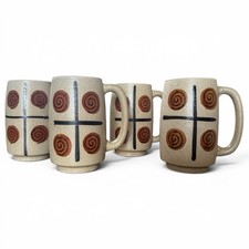 MCM Set x4 Swirl Oversized Grande Coffee Mugs Mid Century Modern Stoneware Retro picture