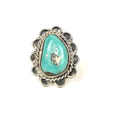 Navajo Sterling Silver Turquoise Nugget Ring Sz 5.5 Southwestern Estate Find picture