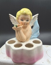 Vintage J.W. Rice & Company Cherub Angel With Rose Lipstick Holder 4 Holes picture