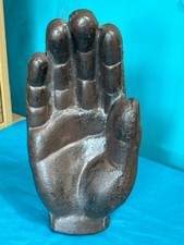 VTG HEAVY CAST IRON MODERNIST ABSTRACT HAND SCULPTURE KEYS/CHANGE HOLDER ETC picture