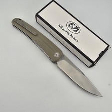 Miguron Akri II Folding Knife Drop Point 14C28N Tan G10 Front Flipper EDC Folder picture