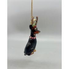 Kurt Adler Noble Gems Doberman Christmas Ornament With Antlers & Festive Collar picture