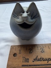 Whimsical Round Fat Chunky Ceramic Pottery Cat Figurine picture