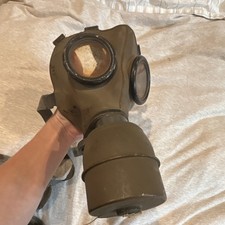 Vintage Olive Drab Military WWII Chezk Gas Mask w/ Filter Canister, Straps picture