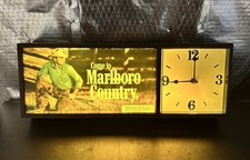Vintage 1985 Marlboro Lighted Sign And Clock Cone To Marlboro Country Cowboy picture