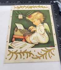 Vintage  Crestwick Christmas Card Angel Typing Message Used picture
