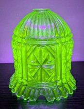 Vintage Czech Czechoslovakia Green Uranium Glass Fairy Lamp Shade Dome picture