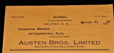 Vintage Receipt, HALIFAX, NS, CANADA,1950, AUSTIN BROTHERS LTD,Industrial Supply picture