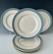 Set/6 Syracuse Edmonton Dinner Plates w/Light Turquoise & Gold Band picture