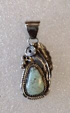 Vintage Sterling Silver Native Turquoise Feather Pendant 8 grams Signed Joy picture