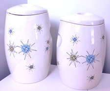 Two (2) Vintage Franciscan Atomic Starburst Large Canisters w/ Lid MCM picture