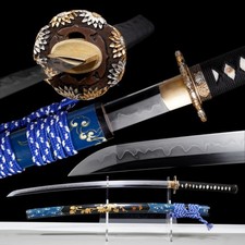 Japanese Katana Kikusui Hand Forged T10 Carbon Steel Clay Tempered Full Tang picture