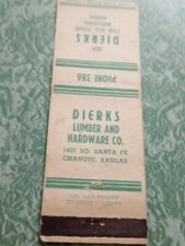 Vintage Matchbook Ephemera Collectible A36 Chanute Kansas Dierk Lumber Hardware picture
