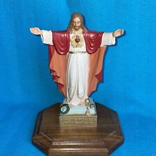 Sacred Heart Of Jesus THY KINGDOM COME Open Hands Figurine Walnut Base❤️blt39j4 picture