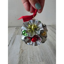 Antique mercury glass ball ornament tinsel silver metal picture