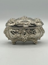 Vintage Art Nouveau Jewelry Box Silver Tone Argentina Grape Ornate picture