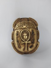 ANCIENT EGYPTIAN SCARAB BEETLE Statue Stone Ankh Key of Life Eye of Horus Gold picture