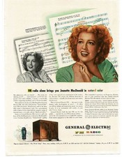 1945 G-E General Electric FM Radio Jeanette MacDonald art Vintage Print Ad picture