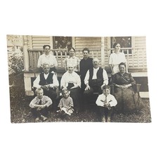 RPPC 1910s Large Family Portrait House Porch Rural Fashion Antique Unused picture